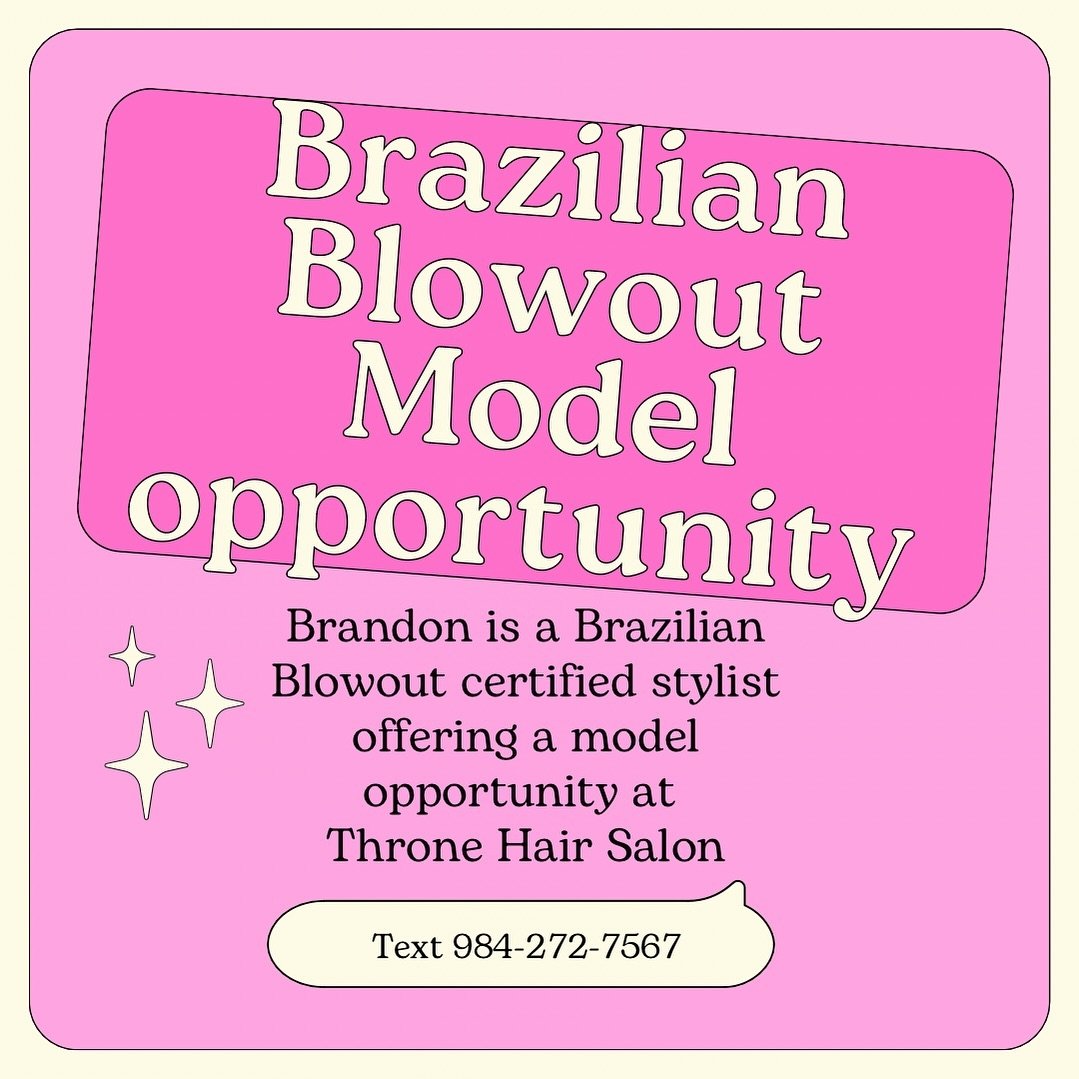 We are offering one lucky guest a model opportunity to experience a Brazilian Blowout service (at a reduced price) with our talented stylist, Brandon! 

We are looking for a model with noticeably frizzy hair that is chin length or longer that would l