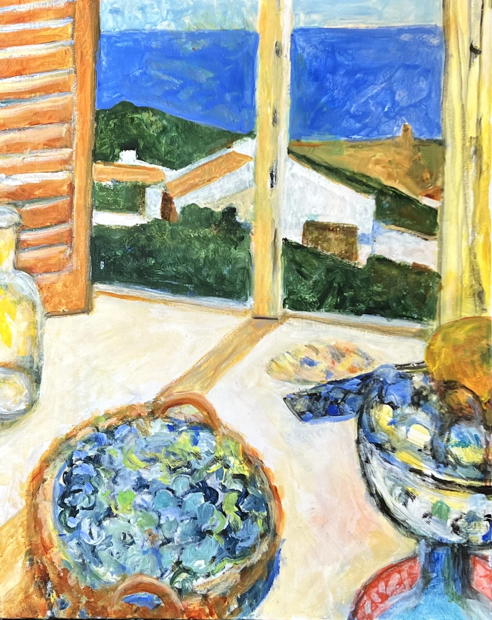 Window with Grapes, acrylic on canvas, 24" x 30"