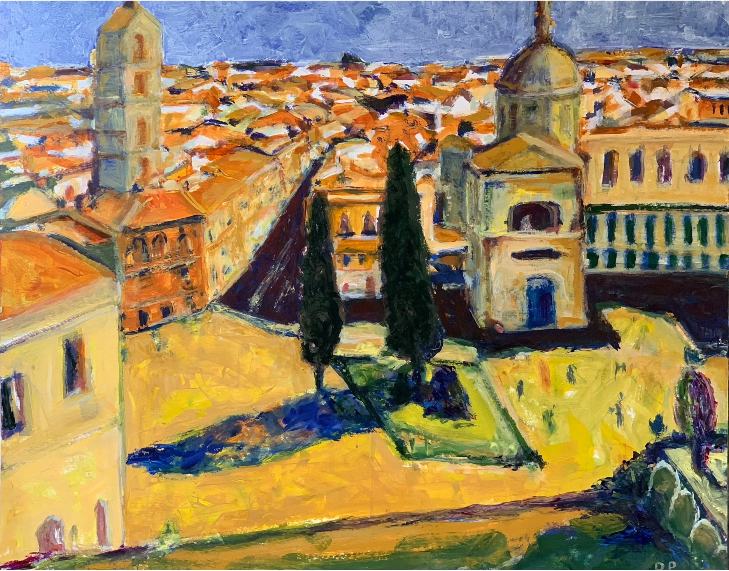 Salamanca Plaza, Acrylic on Paper, 40" x 32" 
