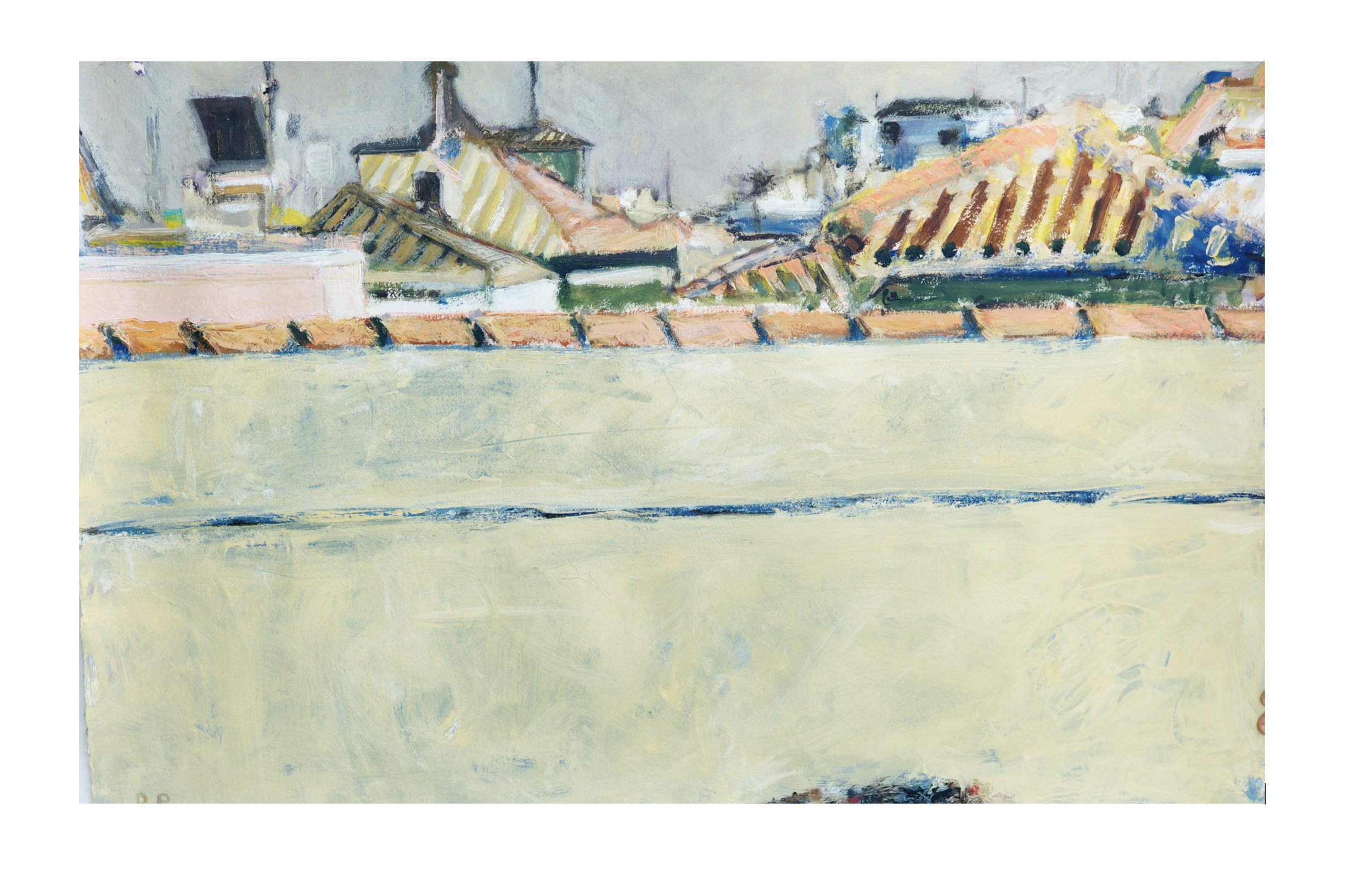 Spanish Rooftops over Yellow Wall, acrylic on paper, 48" x 36" Unavailable