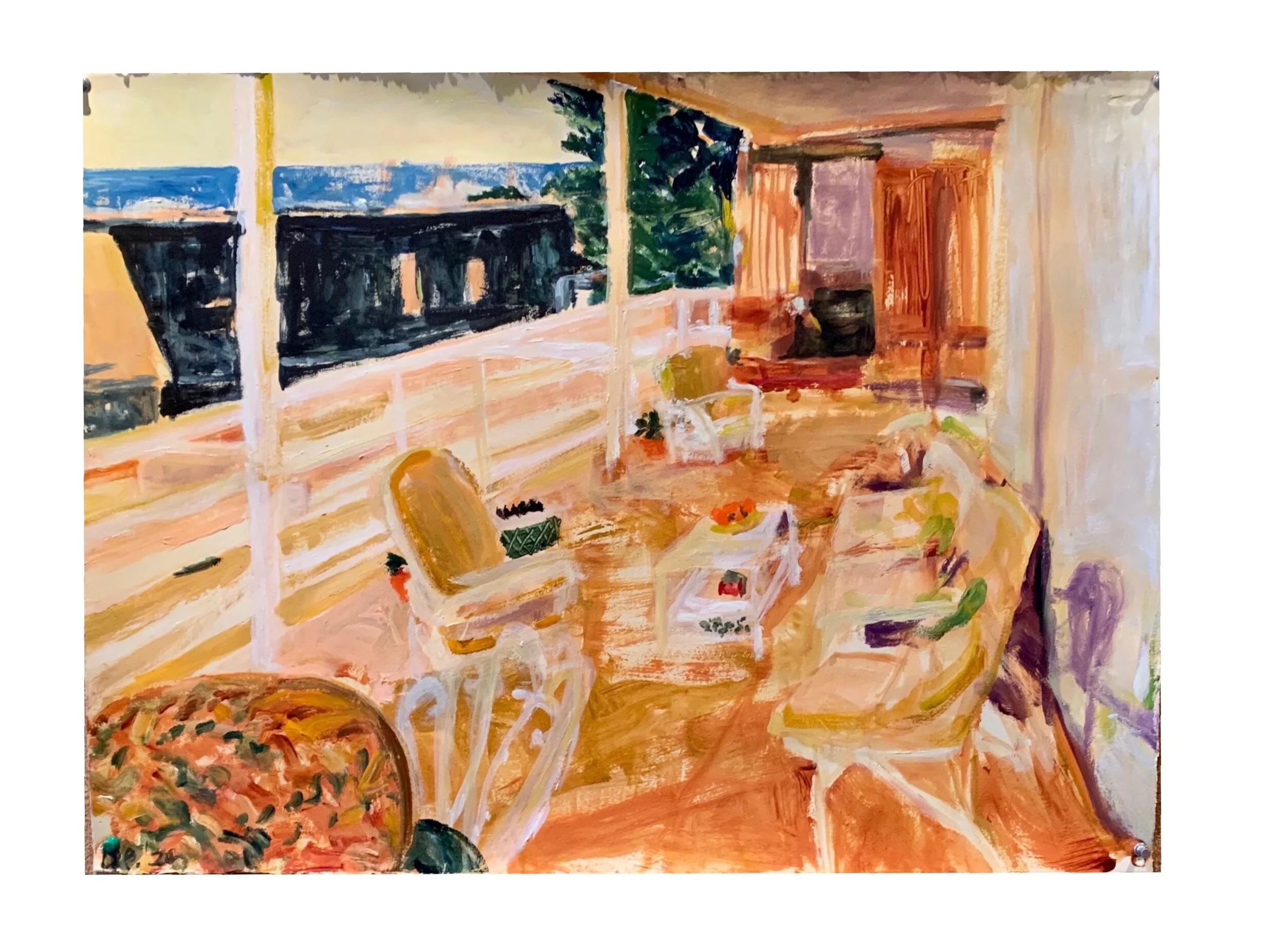 Terrace at Playetas, watercolor on d'Arches paper, 30" x 22.5"