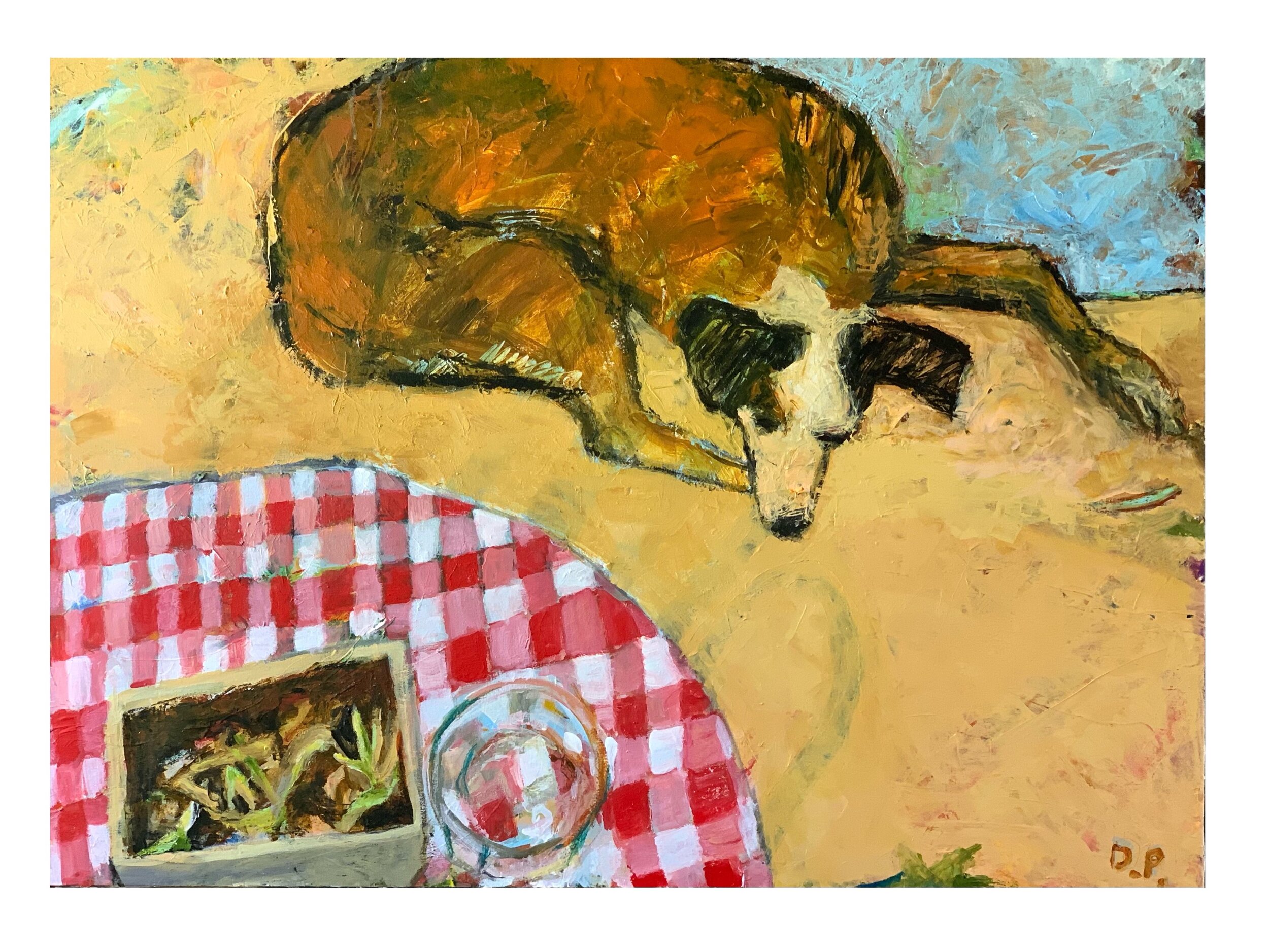 Dog & Red Tablecloth, acrylic on canvas, 44.5" x 32" Unavailable