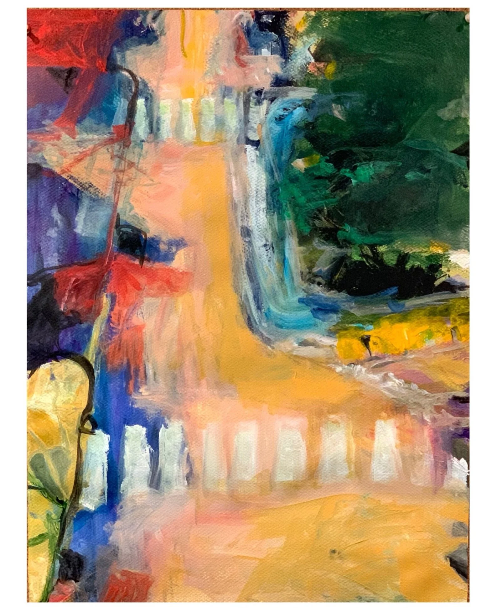 Red & Blue Crossing, acrylic on d'Arches paper, 18" x 24"