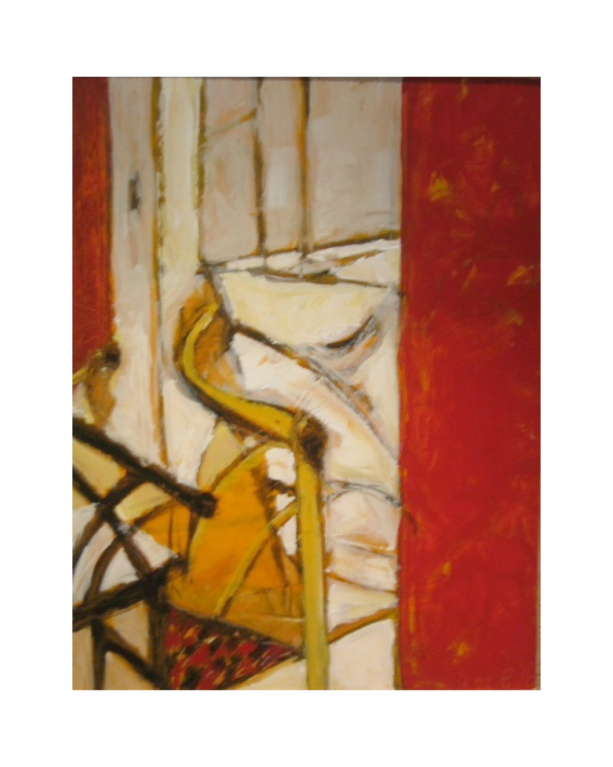 Chairs & Red Door, acrylic on board, 22" x 26" Sold