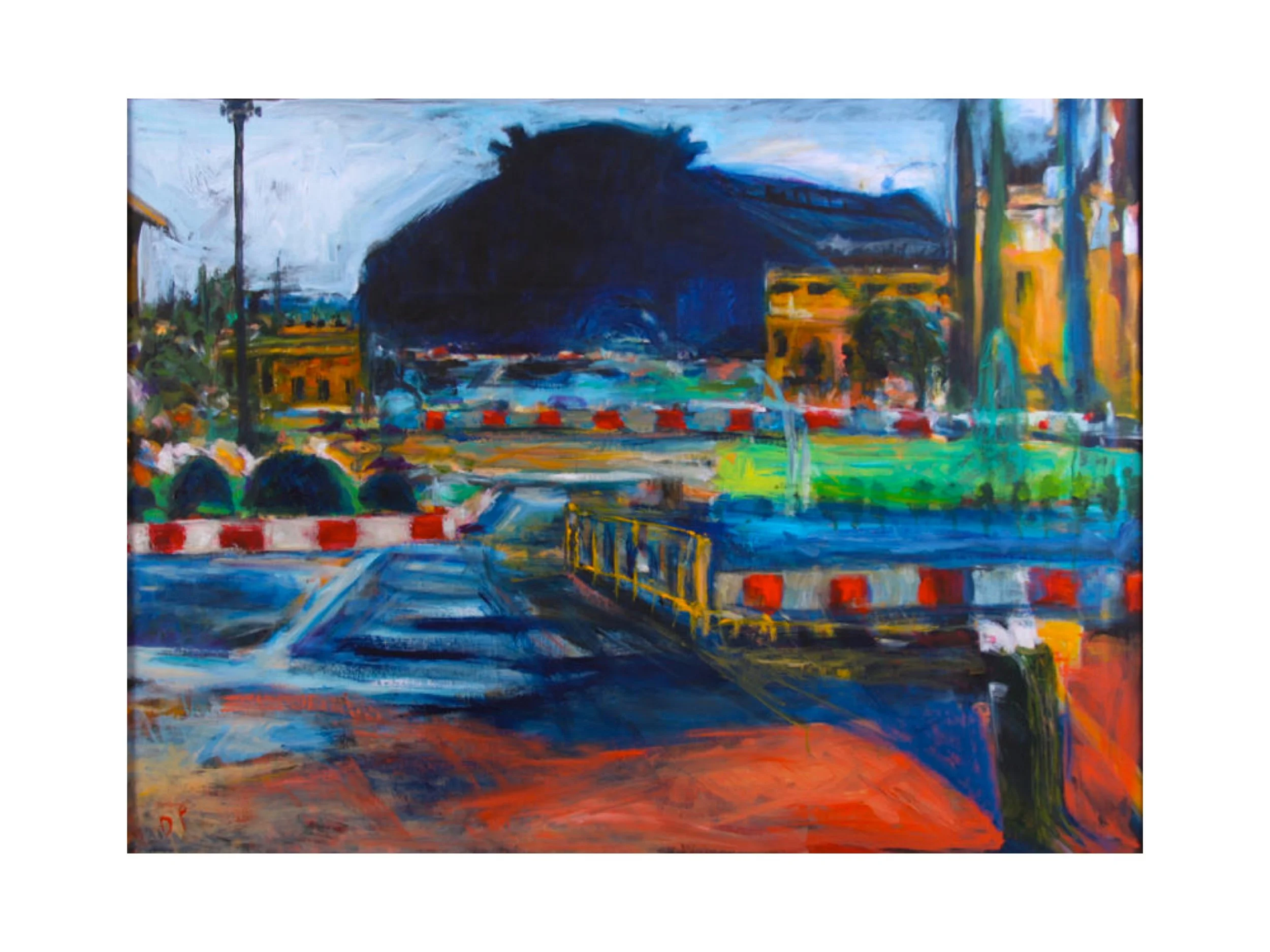 Atocha with Barricades, acrylic on canvas, 48" x 36"