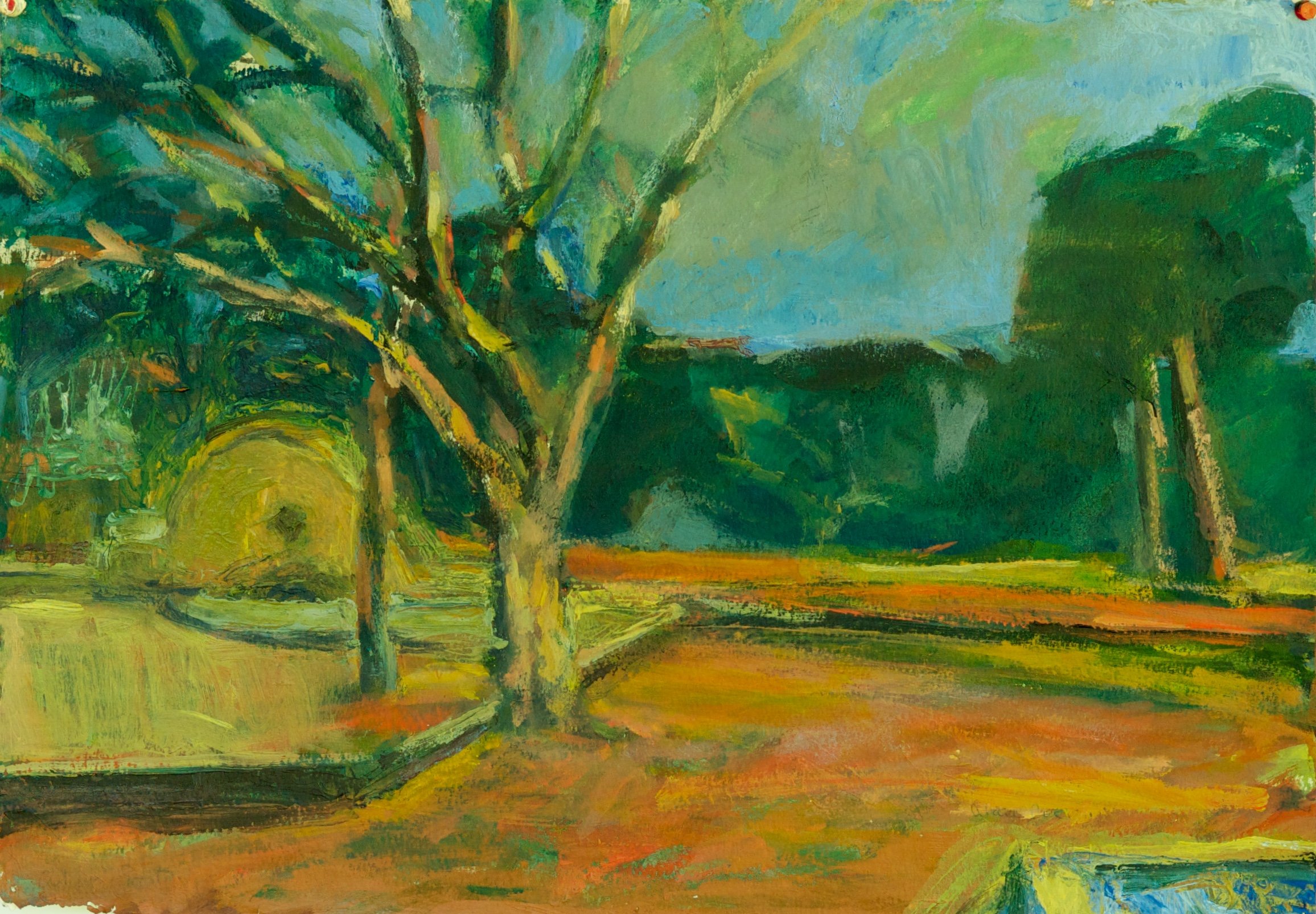 Provence Landscape with Fountain, acrylic on paper, 31" x 23.5"   Sold