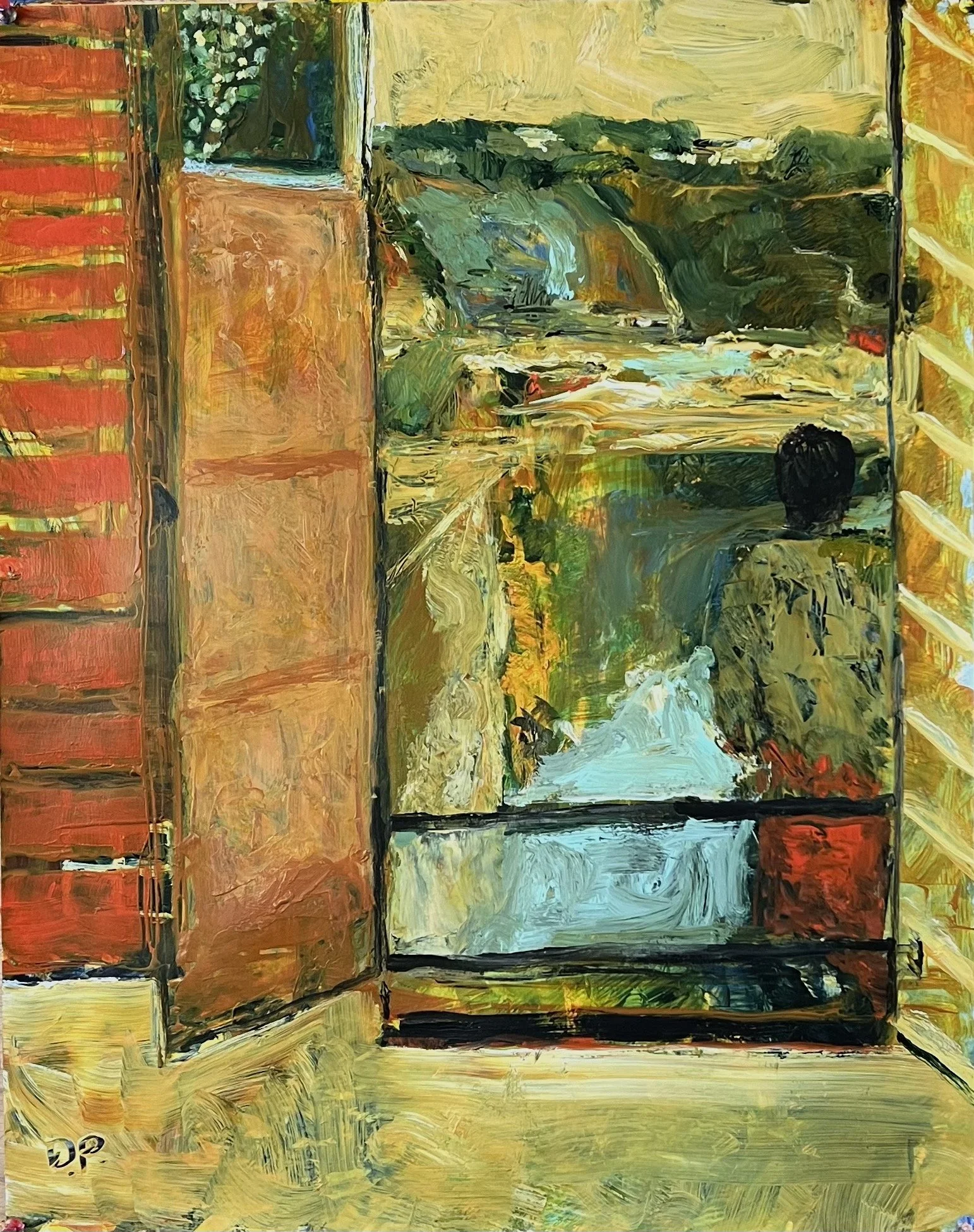 Figure in Red Skirt, acrylic on paper, 19" x 24" SOLD