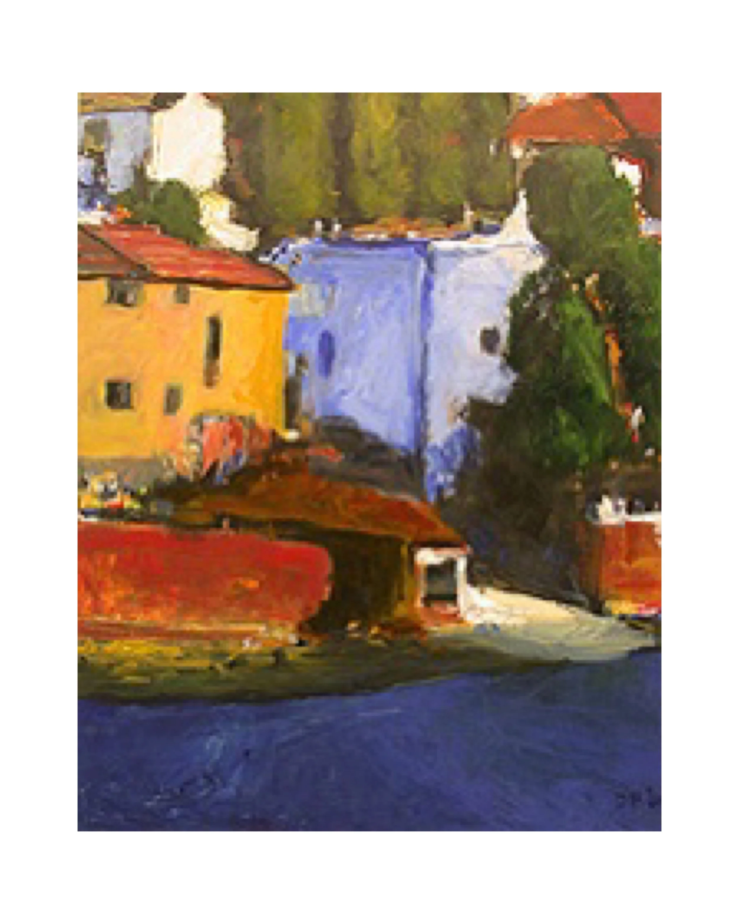 Waterfront Lake Como, acrylic on paper, 20" x 24" Sold