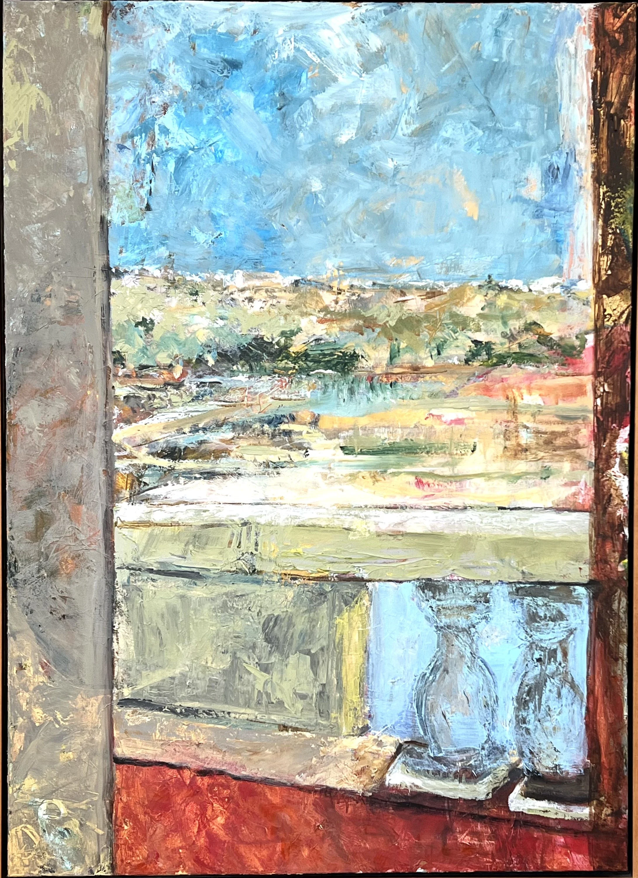 Window with Stone Balcony, acrylic on canvas, 32.5" x 44.5"