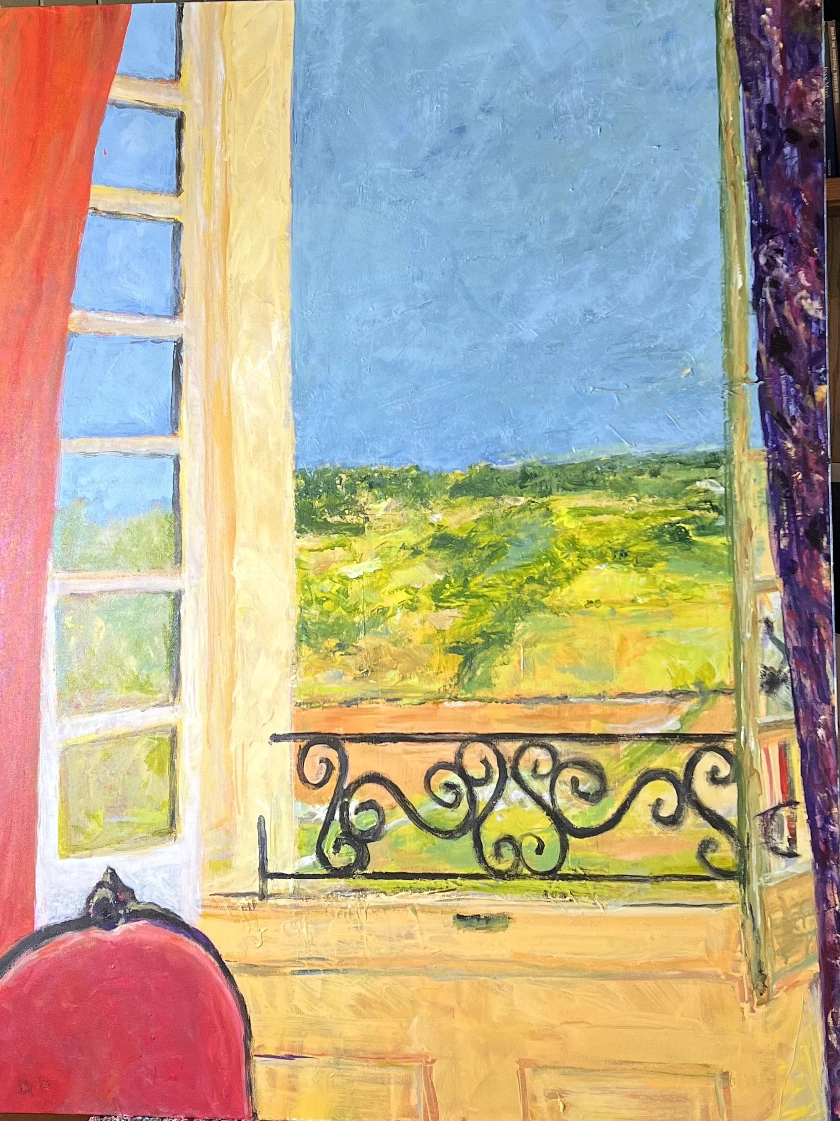 Window with Red Chair, acrylic on canvas, 36" x 48"
