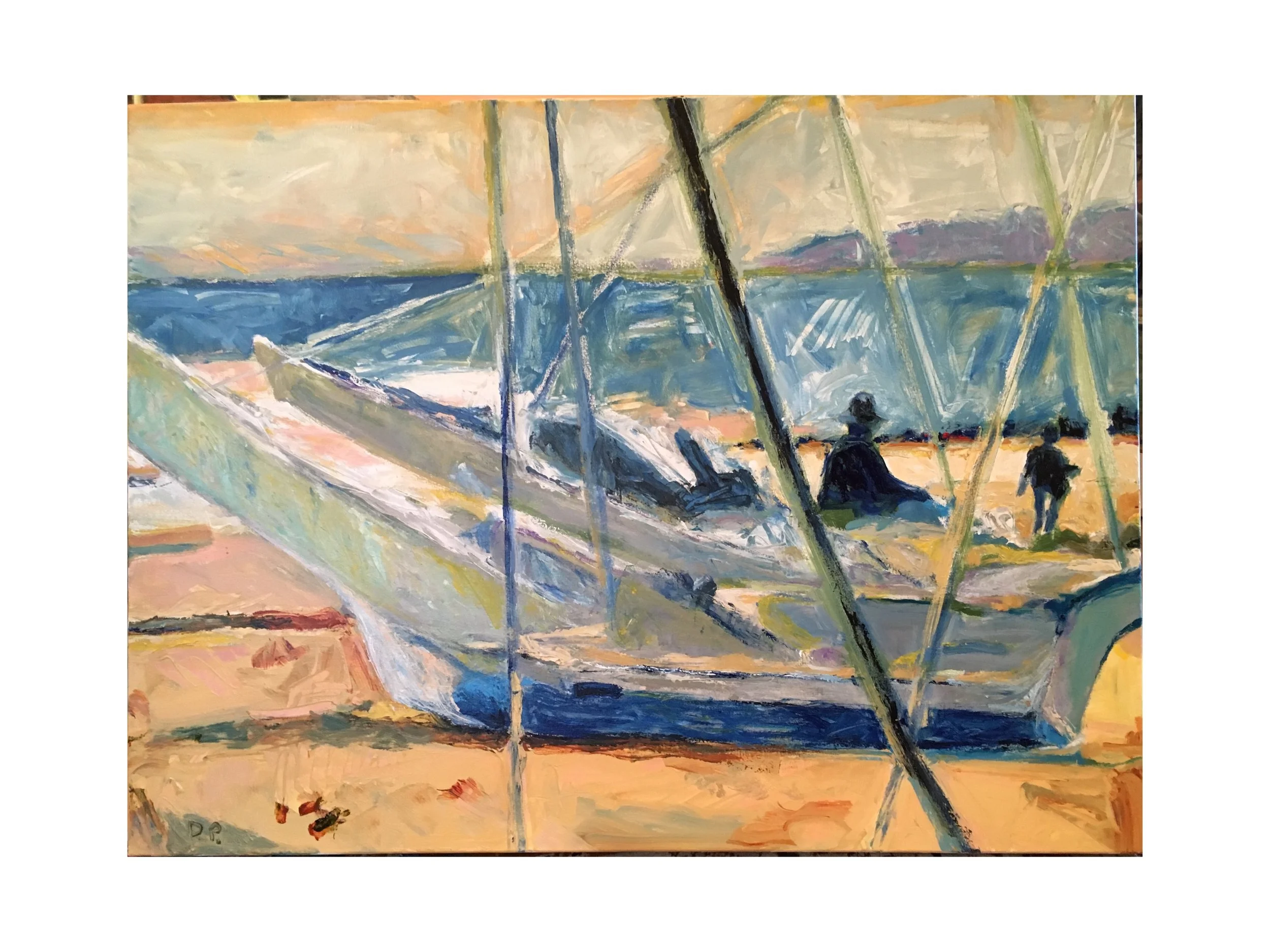 Boats on Voramar Beach, acrylic on linen, 48" x 36"