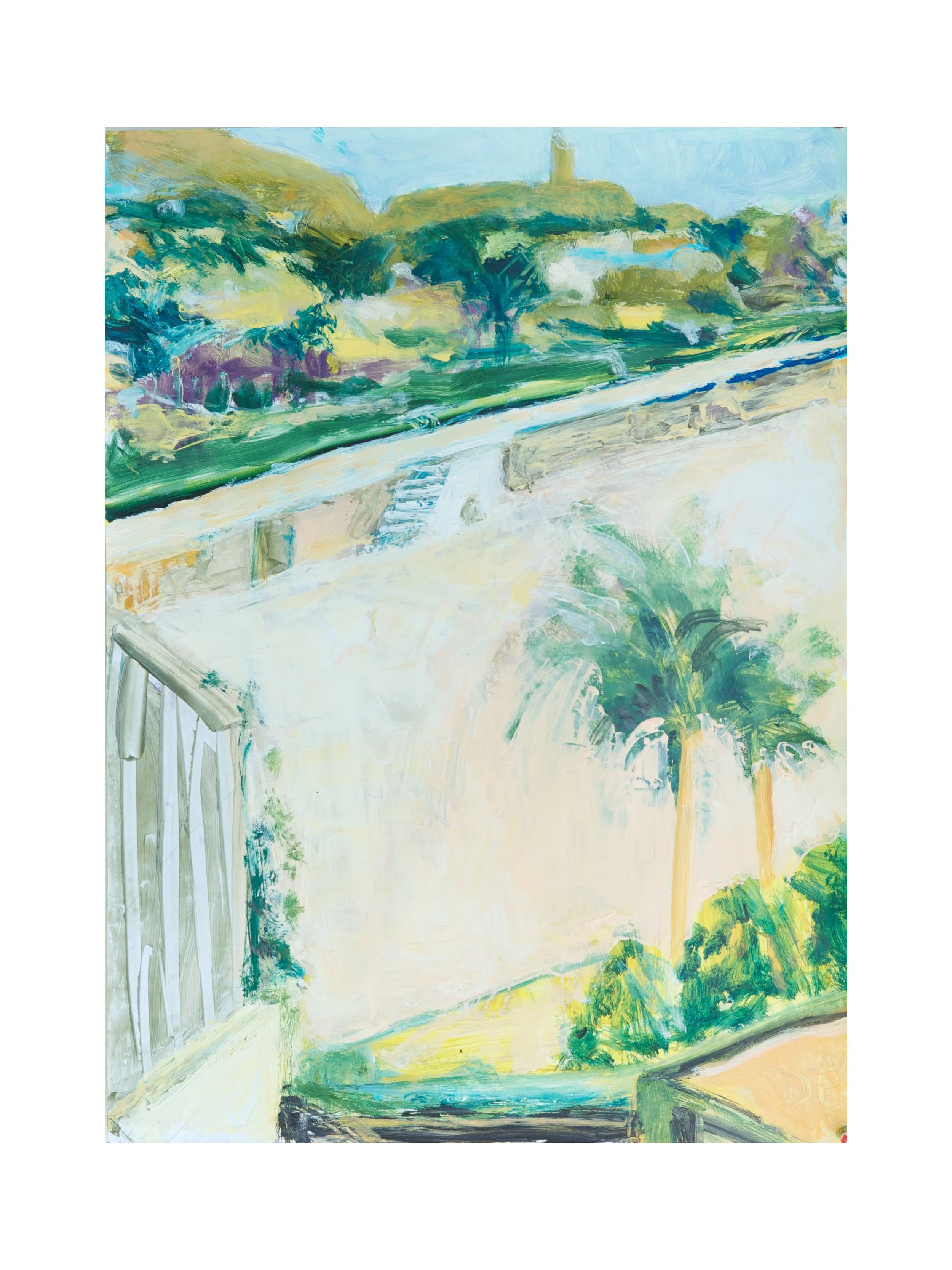 Landscape with Two Palms, acrylic on paper, 20" x 24"