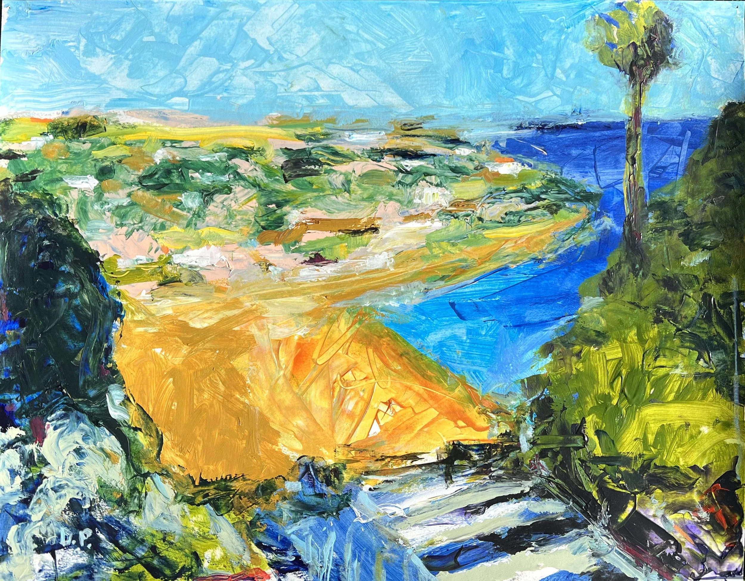 Beach and Stairs, acrylic on paper, 24" x 18"