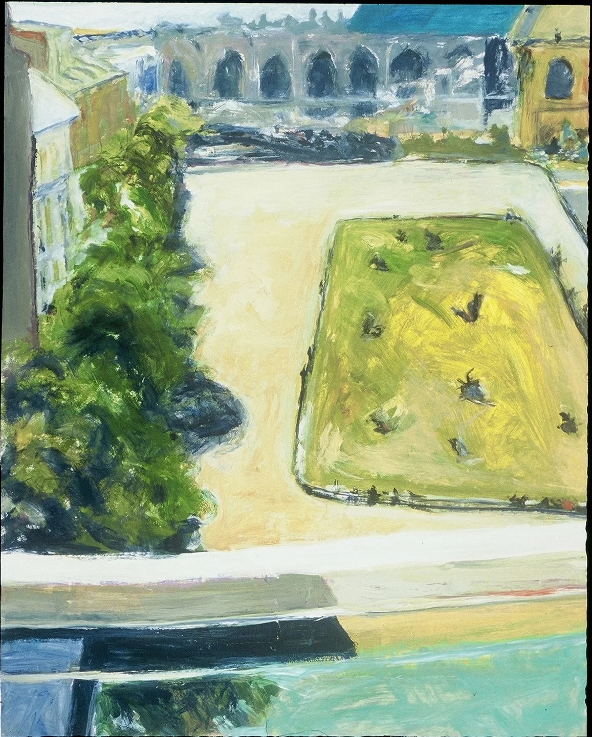 Pompidou Window, Acrylic on Paper, 32" x 40", SOLD