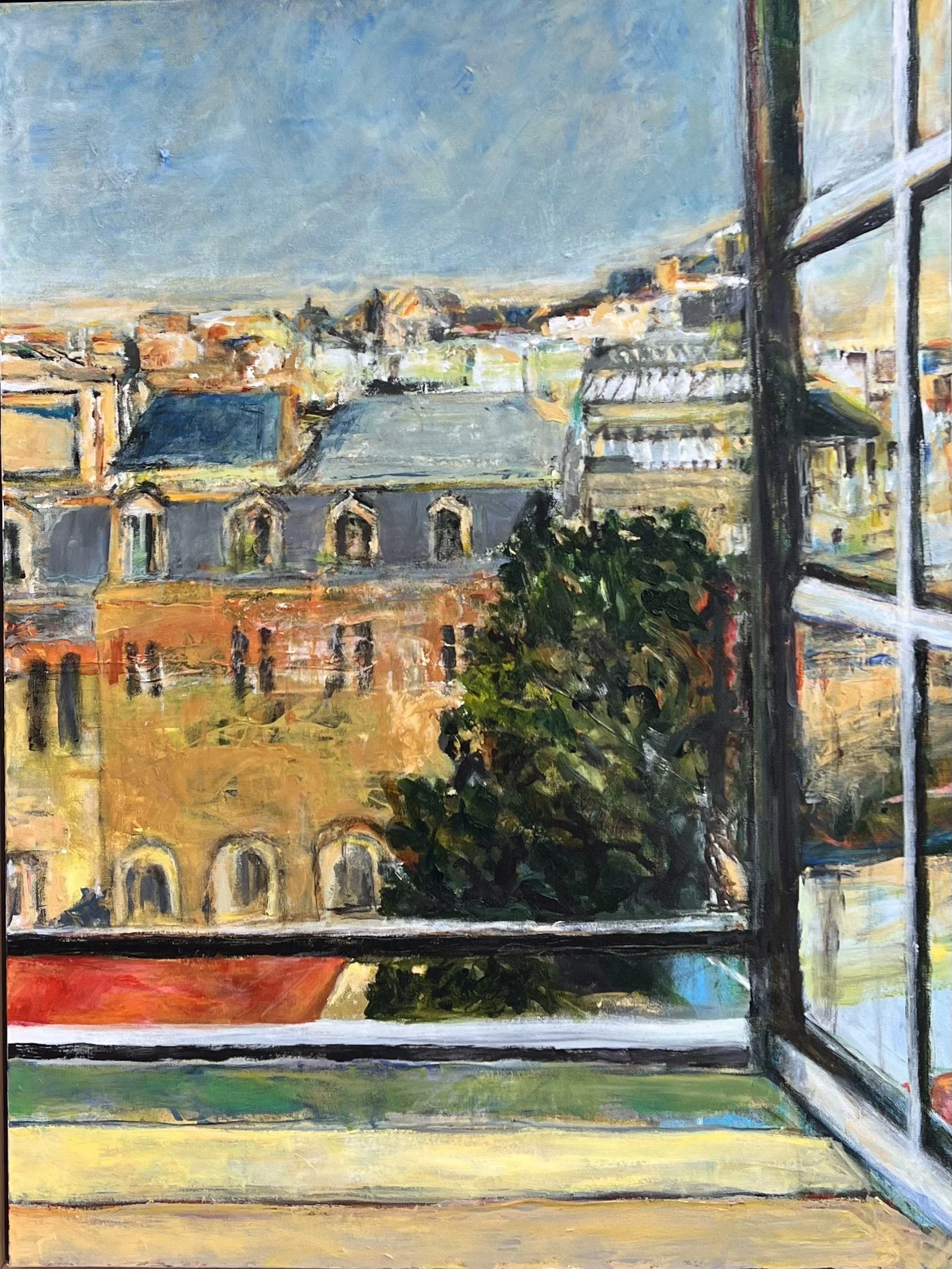 Window with Green and Red, acrylic on canvas, 30" x 40"