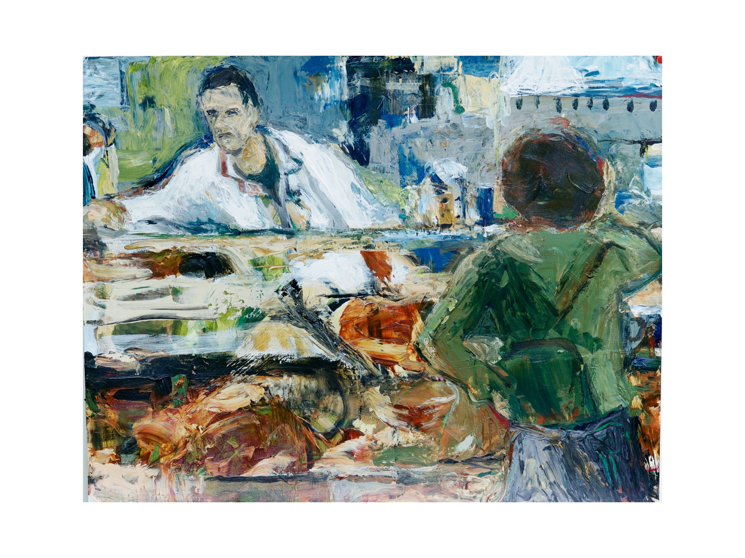 Castellon Butcher, acrylic on paper, 24" x 20", sold