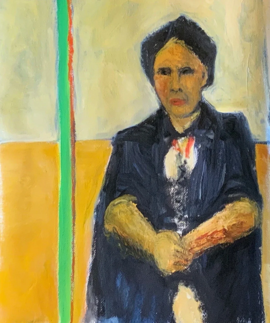 Woman with Dark Coat, acrylic on paper, 24 3/4 x 18 7/8, currently @ Paul Thiebaud Gallery, SF. 