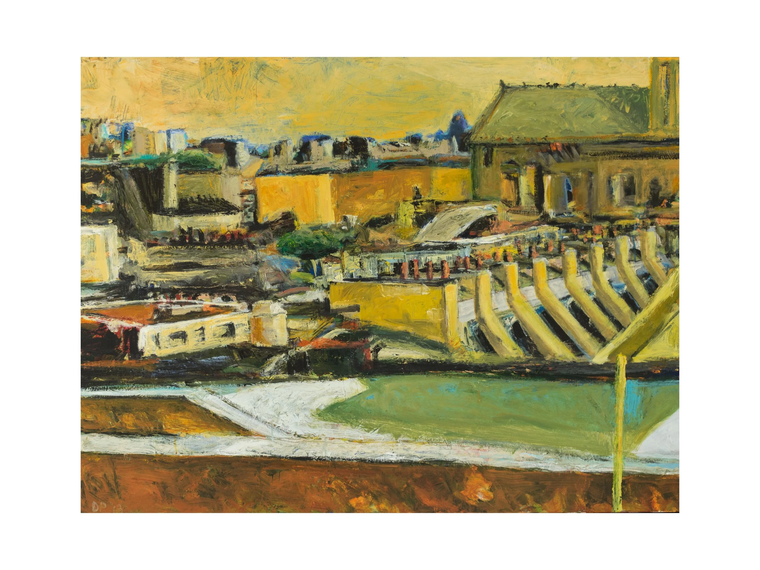 Green & Yellow Cityscape, acrylic on canvas, 48" x 36" Sold