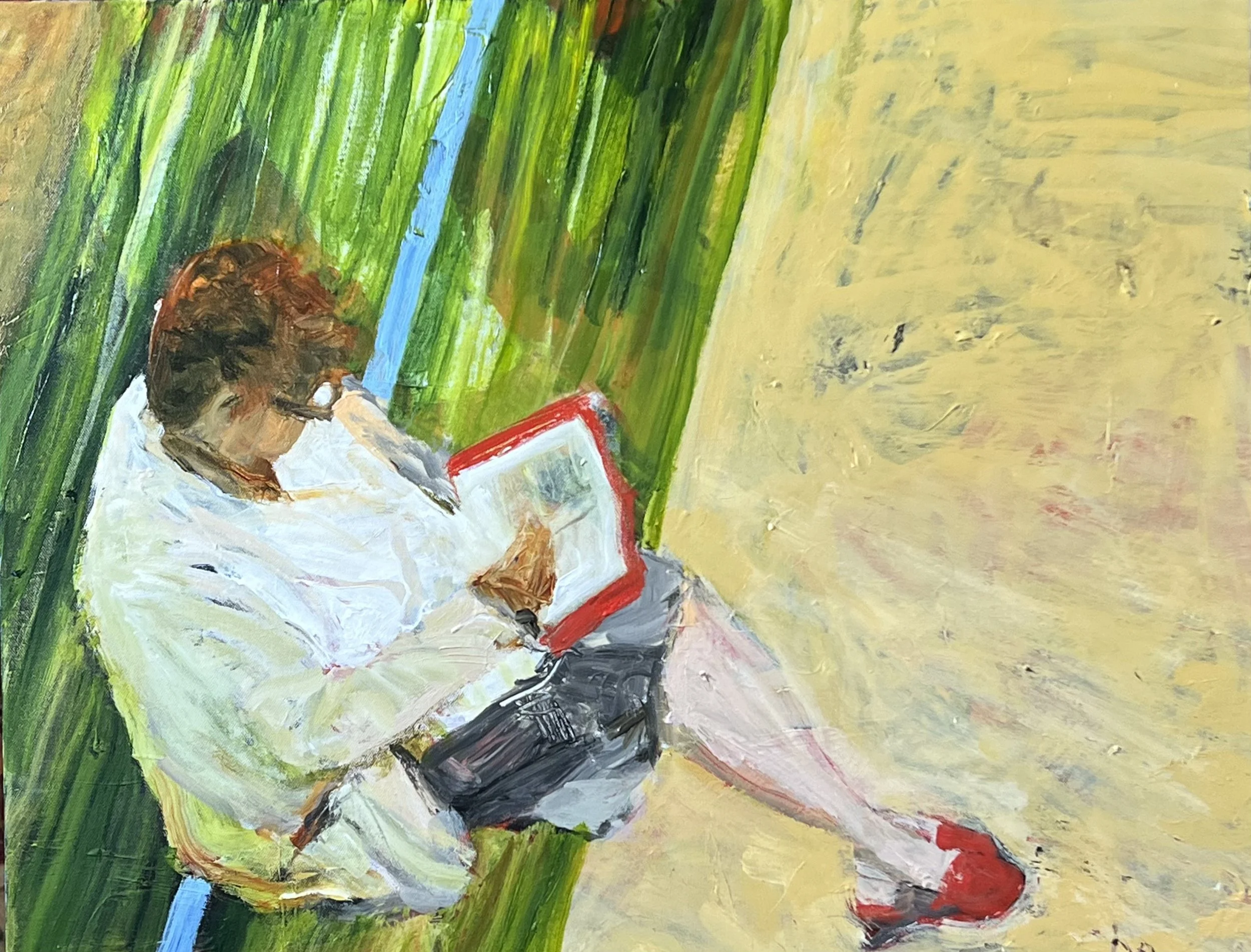 Woman on Bench, acrylic on canvas, 30" x 24", currently @ Paul Thiebaud Gallery, SF