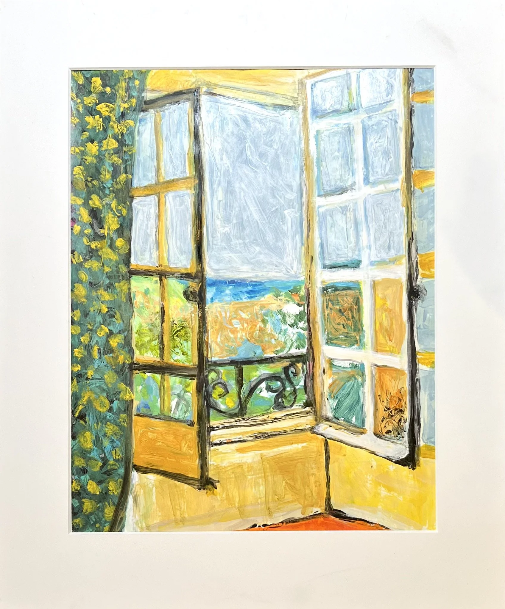Window & Green Drape, acrylic on paper, 19" x 24"