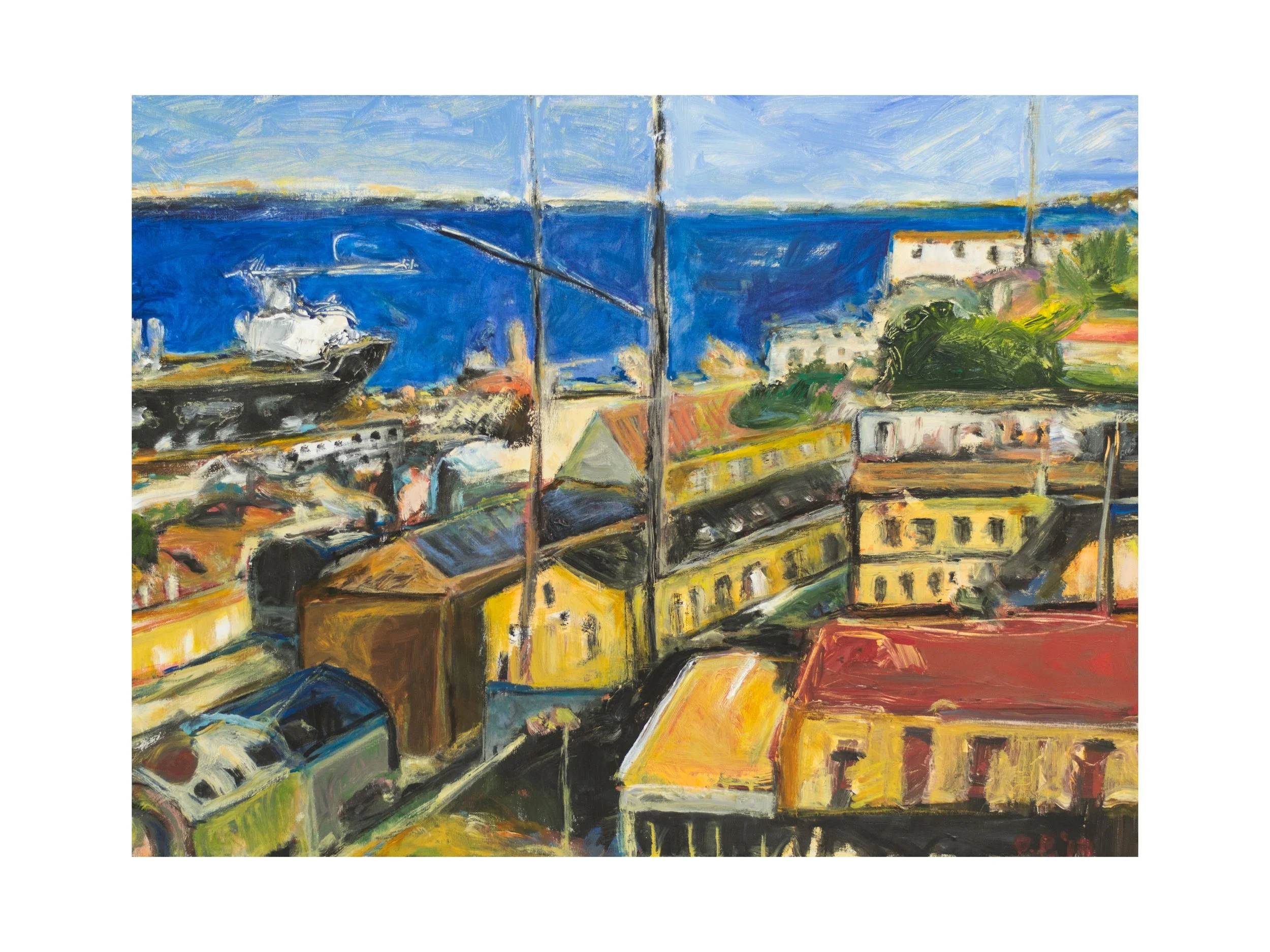 Train Station & Harbor, acrylic on canvas, 40" x 32"