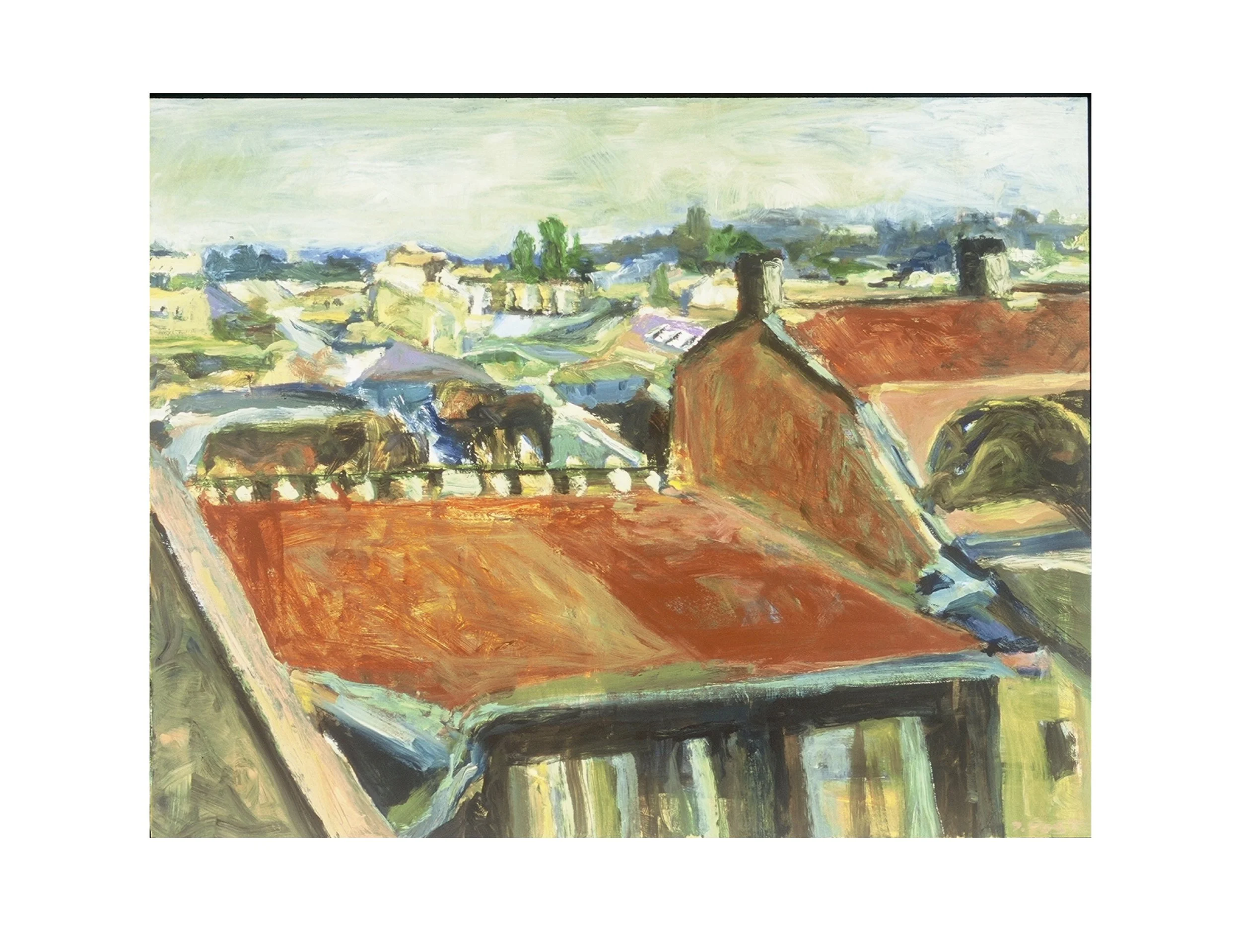 Figeac Rooftops, acrylic on canvas, 48" x 36', sold