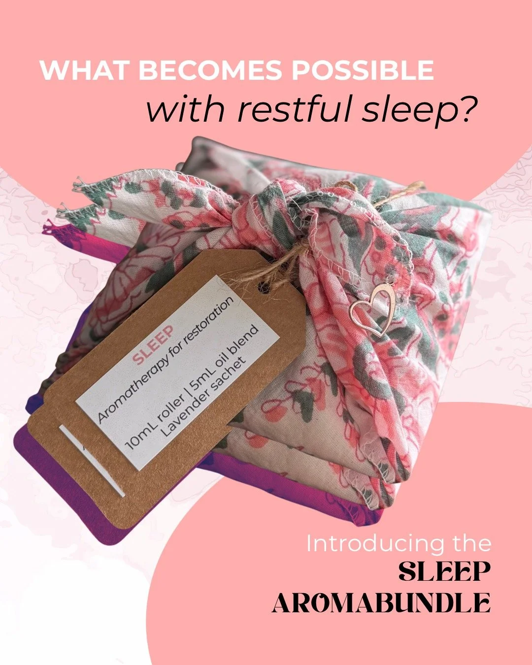 Meet the Sleep Aromabundle 💖 a collection of aromatic goodies that support nourishing sleep, helping break patterns of sleep disruption and support deep rest. 

What does better sleep give you? 
➡️ Going through your day with more energy, presence, 