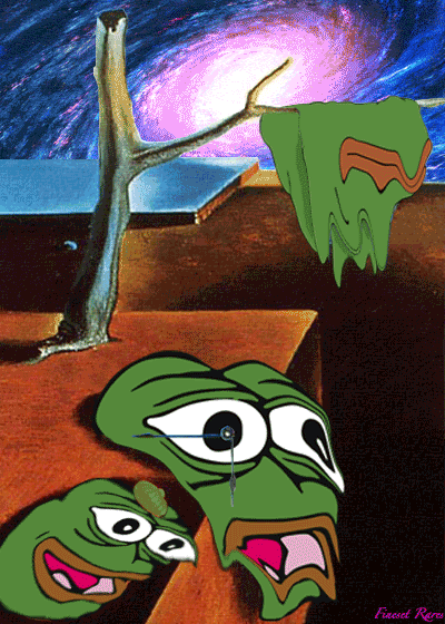 With the precision of a veteran surgeon, Finest Rares (Jason Rosenstein) straddles the divide between meme economy and bonafide cultural force by combining the RarePepe viral character with Dali's masterful deliquescent universe. The melting of the P