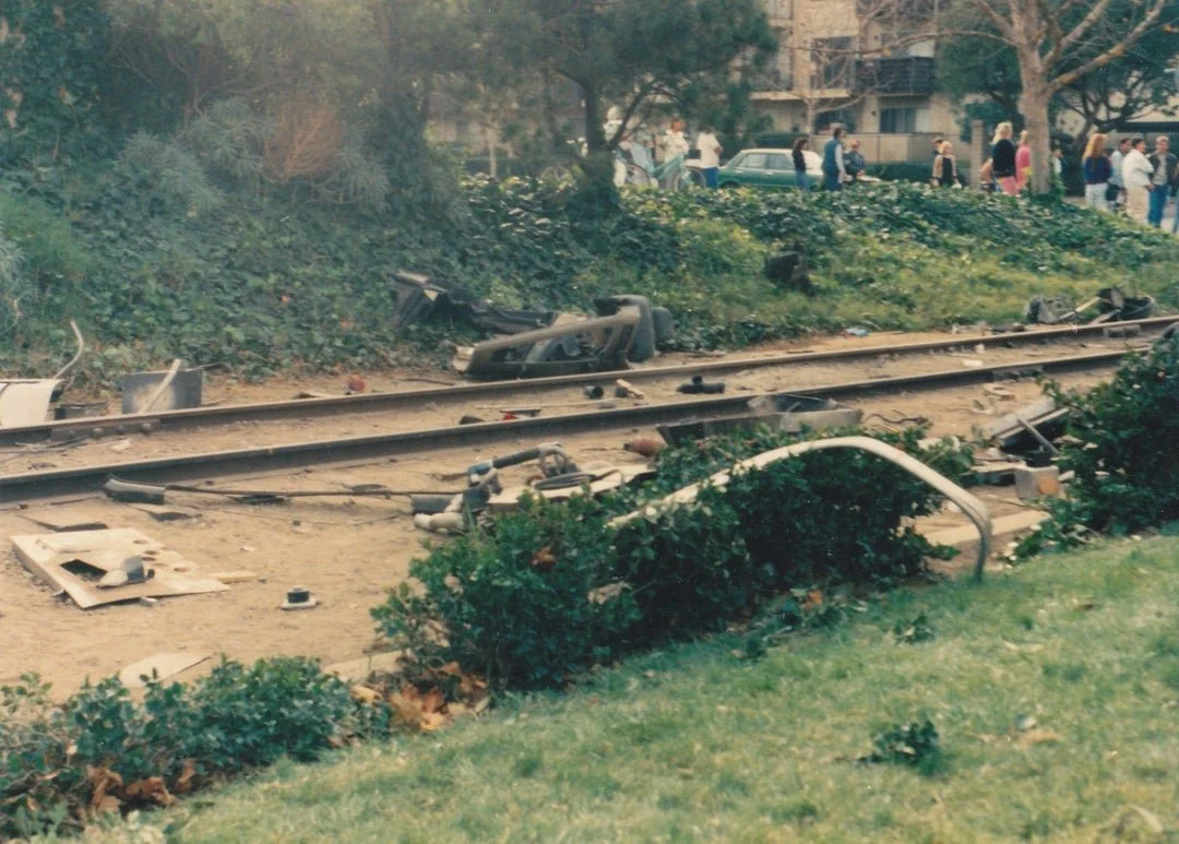 Back to the Future 3 Set Photos - Port Hueneme, CA - DeLorean vs. Train Wreckage - Eastwood Ravine "Bridge". Photo curtesy of reddit user 1point21gigawatz.