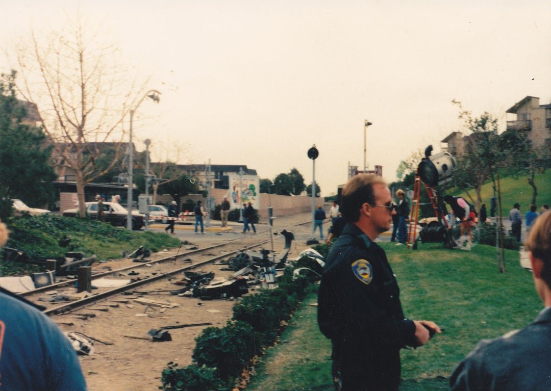 Back to the Future 3 Set Photos - Port Hueneme, CA - DeLorean vs. Train Wreckage - Eastwood Ravine "Bridge". Photo curtesy of reddit user 1point21gigawatz.