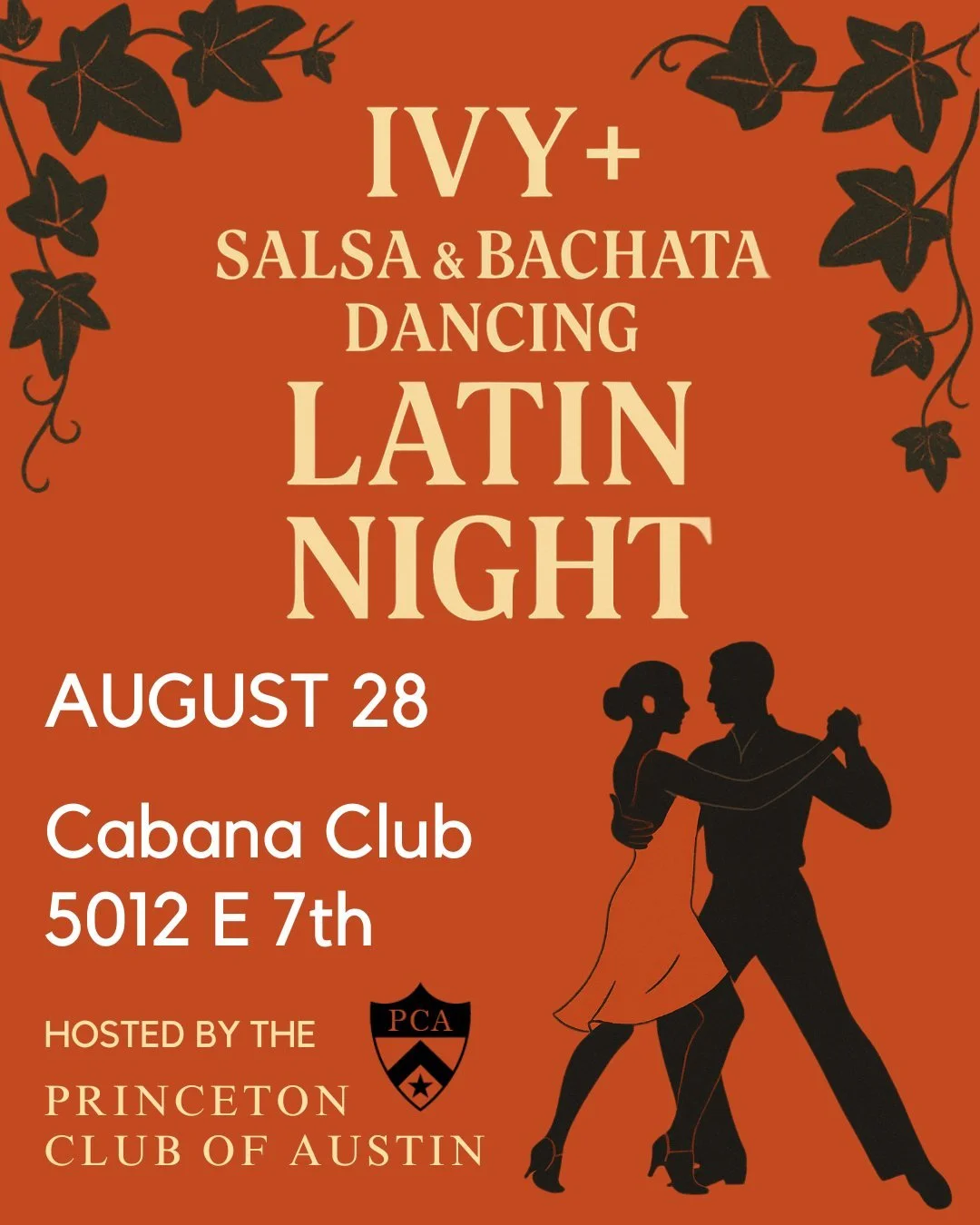 Looking to dust up your dancing skills or enjoy a fun night with fellow Tigers in Austin and more Ivy+ alums? Join us from 7:00 to 8:00 pm for salsa dance instruction, then put your new skills to the test or join us at 8:00 pm for social dancing and 