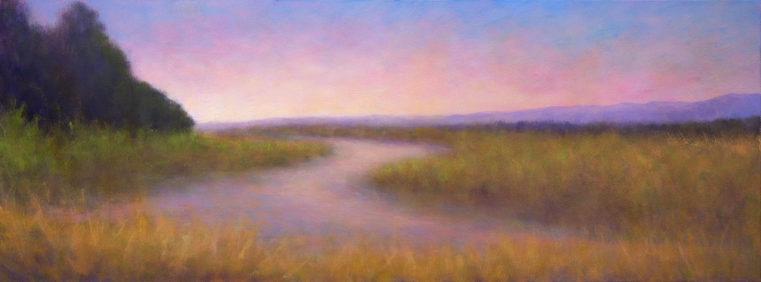 "Rose Dusk Marsh" oil on canvas, 18" x 48"