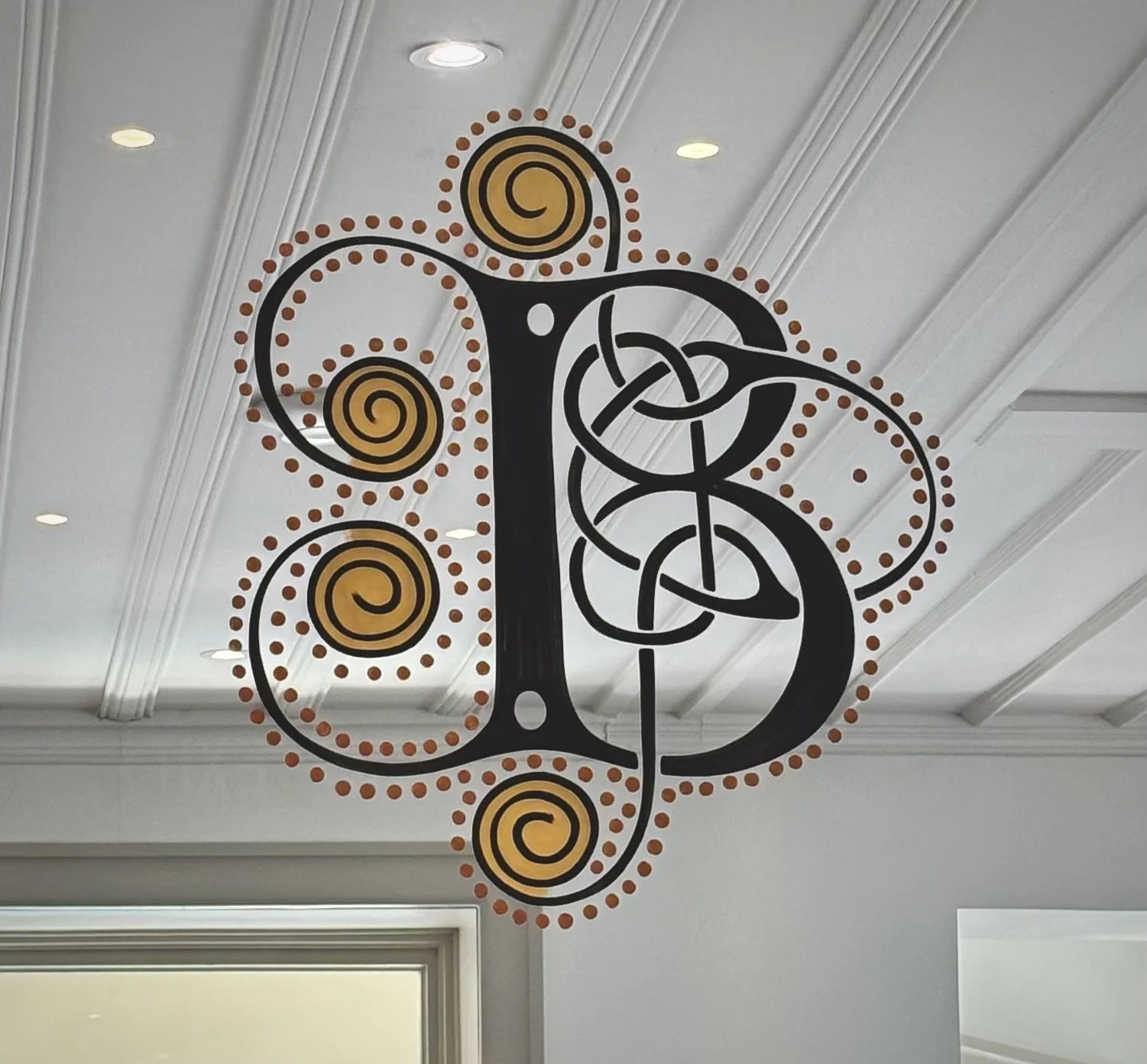 Decorative Celtic Inspired Capital 'B' Initial for Bruces Tattoo, Hand Painted window Sign, lettering.