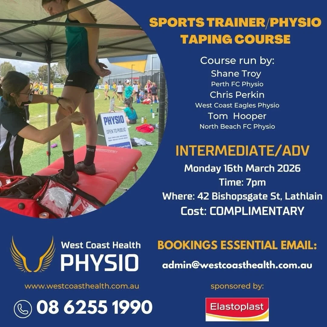 📣 Calling sports trainers, physio students, sports science students and anyone wanting to work in sport!

Join us next week for a taping evening at WCH Physio Lathlain, featuring some standard taping techniques and few extras to elevate your game

B