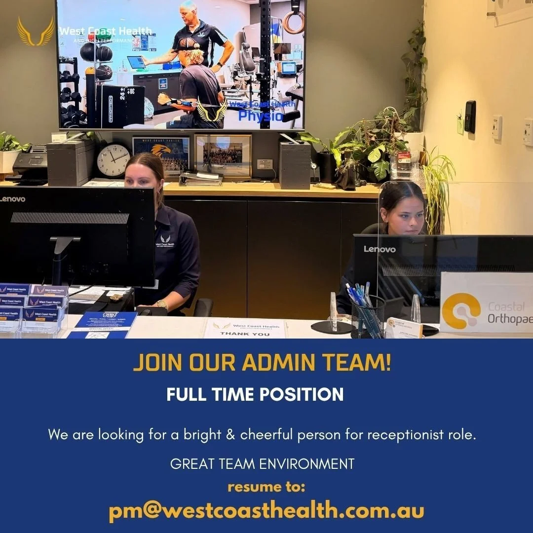 We're hiring!!

We're excited to announce a rare opportunity to join our admin team in a part time or full time capacity.

Email us pm@westcoasthealth.com.au