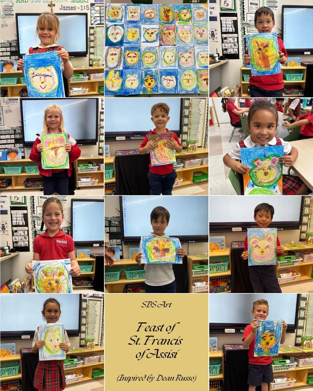 Our SBS artists got creative with bold, colorful fox drawings inspired by St. Francis of Assisi and artist Dean Russo! Each one shines with personality! π¦π¨πβ€οΈπ€ #SBSSaints #itsagreatdaytobeasaint