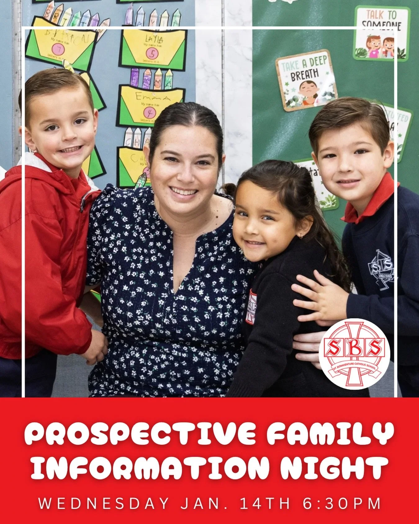 Thinking about St. Bonaventure Catholic School for your child? ✏️😇

We warmly invite prospective families to join us for our Prospective Family Information Night on Wednesday, January 14 at 6:30 pm. Learn more about our mission, academics, and vibra