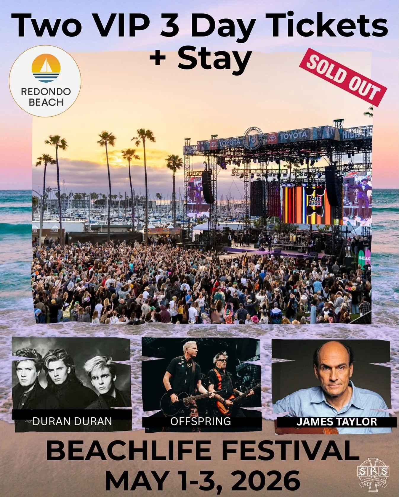 🎶🌊 Music Festival on the Beach + Weekend Stay! Two 3-Day VIP Passes to BeachLife Music Festival (May 1&ndash;3, 2026 in Redondo Beach) featuring James Taylor, Sheryl Crow, Duran Duran, The Chainsmokers, The Offspring &amp; more!

Enjoy VIP front-ro