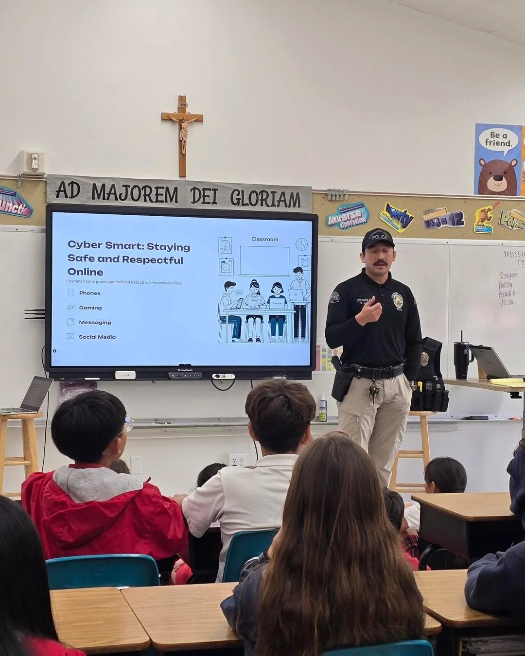 Today our older students participated in an important online safety presentation led by Huntington Beach Police Officer Casas. Students learned valuable tips on how to stay safe, make smart choices online, and protect their digital footprint.

Thank 