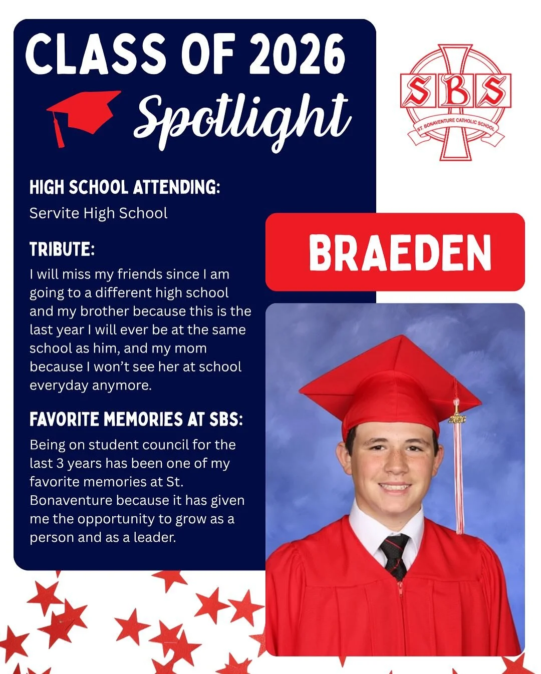 The countdown to graduation is on! Over the next couple of days, we will be spotlighting our incredible Class of 2026 through our annual 8th Grade Bios. From favorite SBS memories and friendships to teacher recognitions and special tributes, these bi
