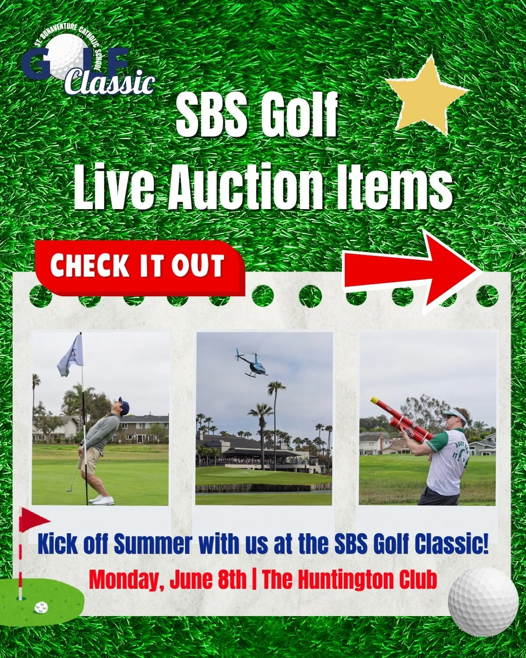 Kick off Summer the right way with us on June 8th at the Huntington Club for our school&rsquo;s golf tournament and live auction! ⛳️✨

Check out some of our amazing LIVE auction items:
- Chargers Football Tickets 🏈
-Dodgers Baseball Tickets ⚾️
- A T