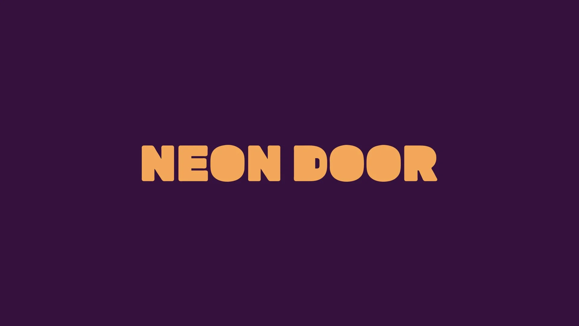 "NEON DOOR" text in orange on purple background