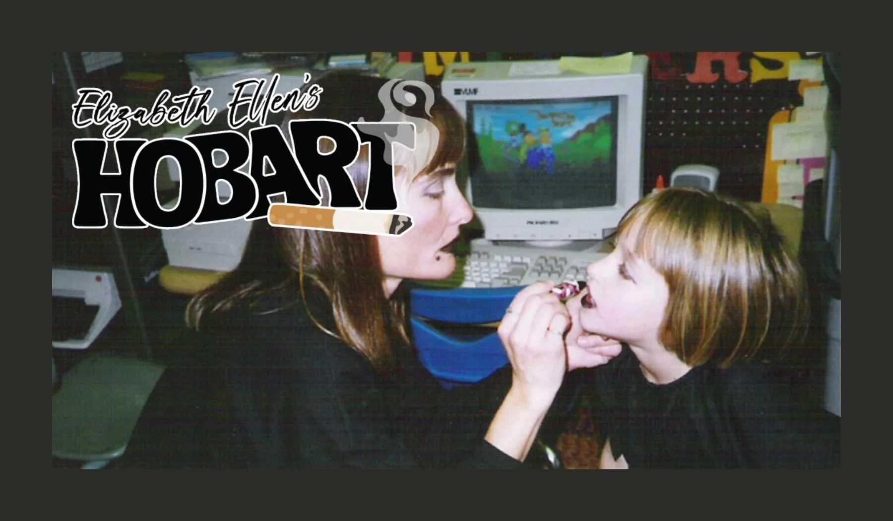 Promotional image for Elizabeth Ellen's "Hobart Pulp," featuring a person's profile and a stylized cigarette design.