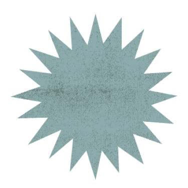 A starburst-shaped sticker or graphic with a textured, light blue center and darker blue edges.