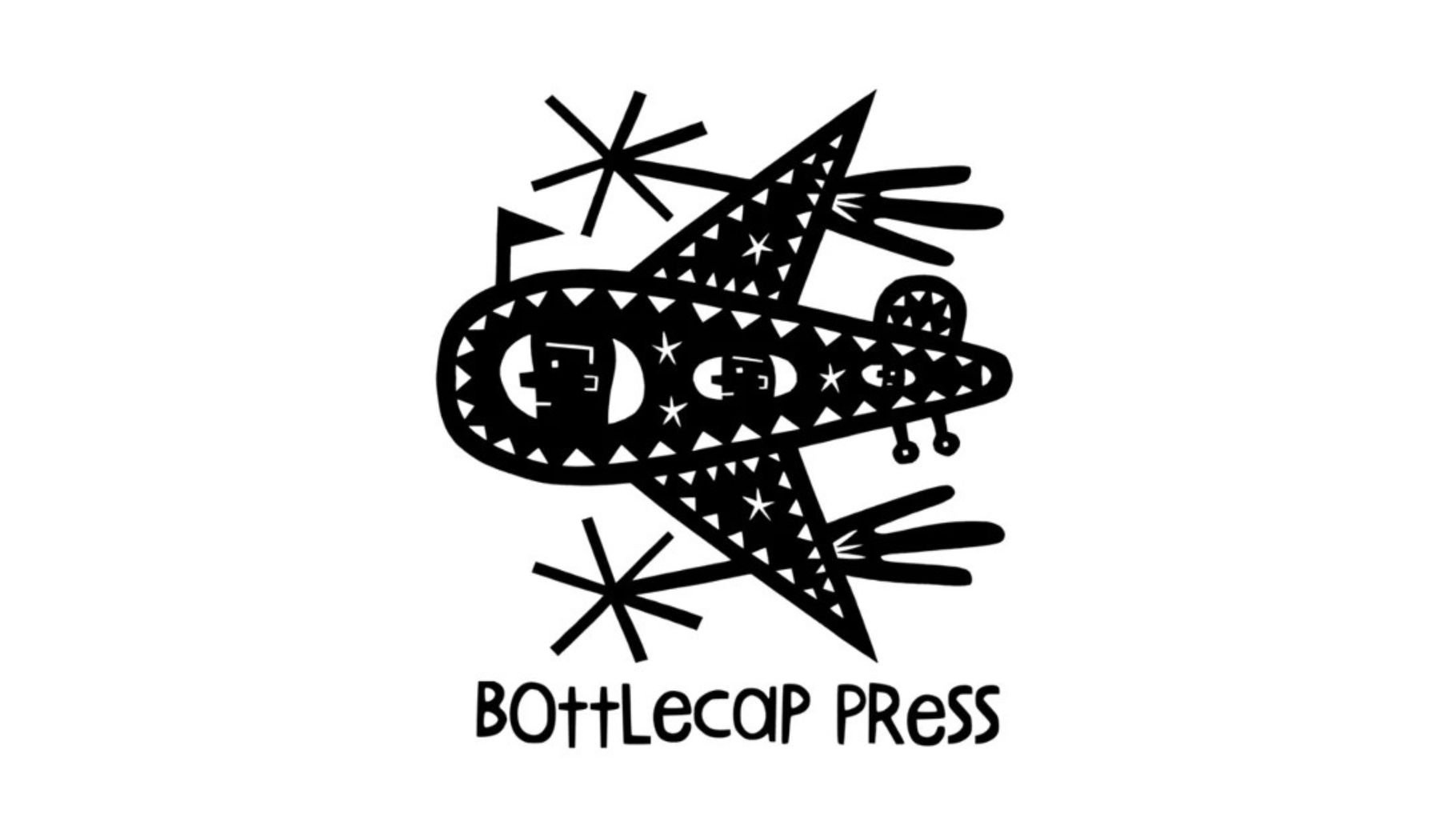 Stylized aircraft illustration with stars and patterns, labeled 'Bottlecap Press'.