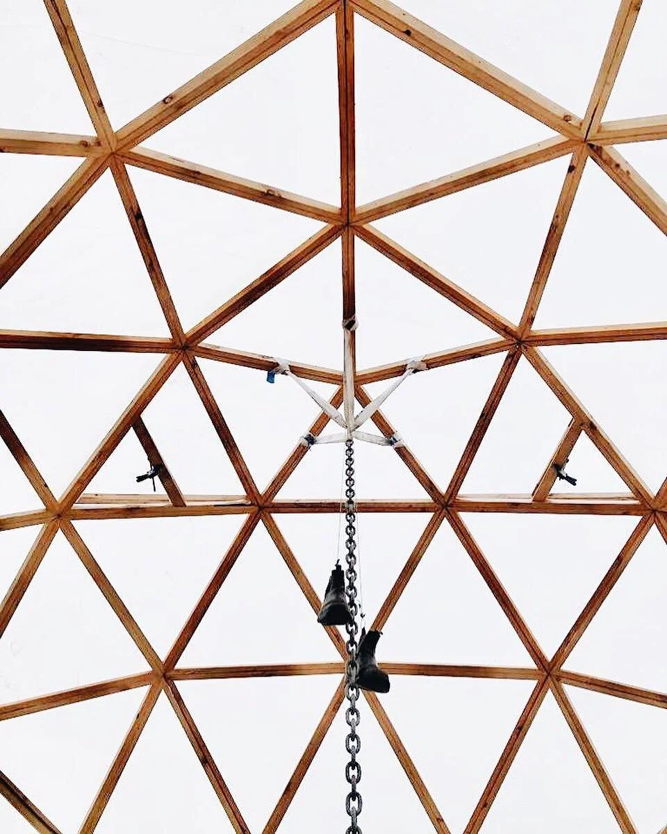 The day after I finished building the geodesic dome I looked at it and thought there&rsquo;s a large storm front about to hit the coast and this thing is shaped like a tennis ball. Visions of it rolling down the valley in the wind forced me to chain 