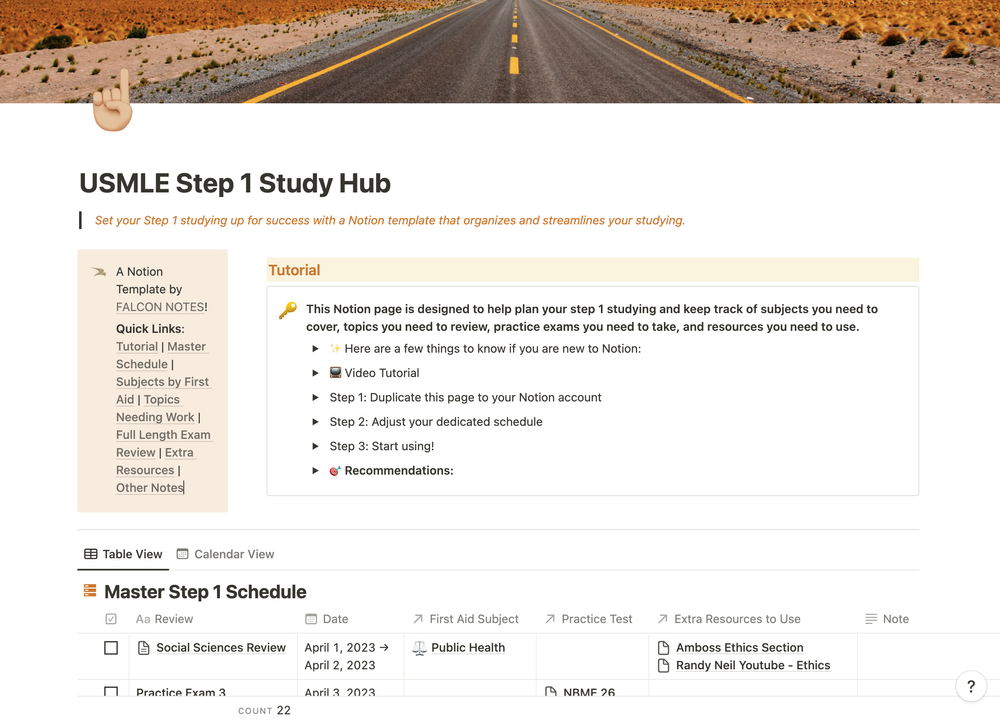 Step 1 Schedule Notion Template — FALCONNOTES