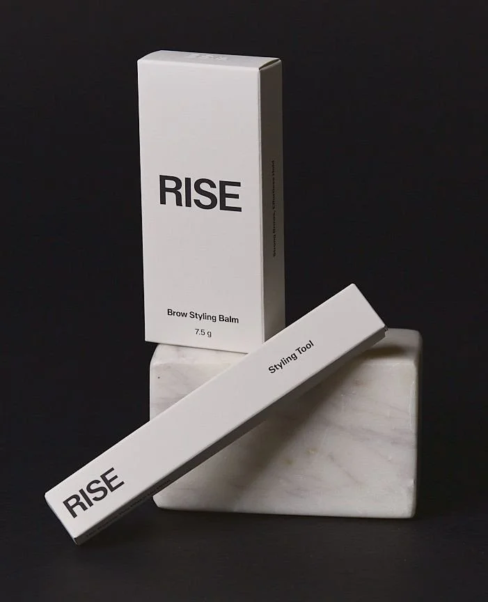Newly launched Brow Styling Balm &amp; Styling Tool Kit by @channel.rise. Thoughtfully formulated to shape and nurture your brows.⁠
⁠
We produced custom tuck boxes to house the refillable palette and styling tool, finished with an embossed logo for a