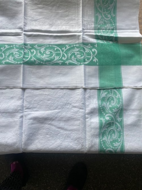 Vintage Damask Tablecloth - Green/White