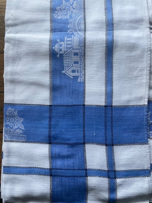 Vintage Damask Tablecloth - Blue/White